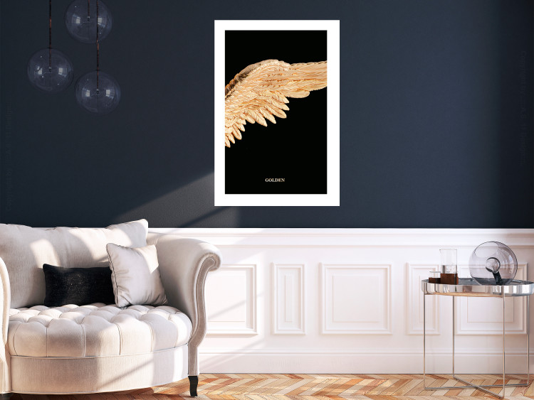 Wall Poster Lightness of Being - wing with golden feathers on a black background 130459 additionalImage 12