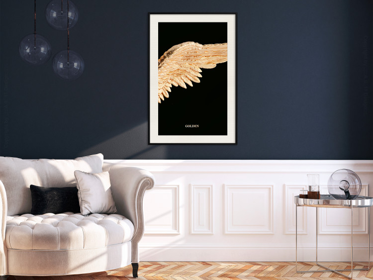 Wall Poster Lightness of Being - wing with golden feathers on a black background 130459 additionalImage 24