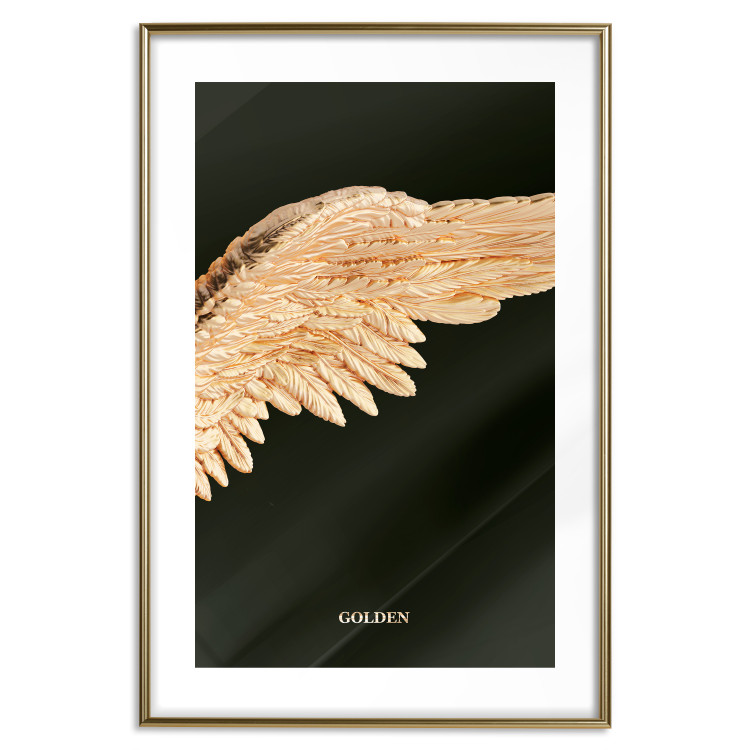 Wall Poster Lightness of Being - wing with golden feathers on a black background 130459 additionalImage 16