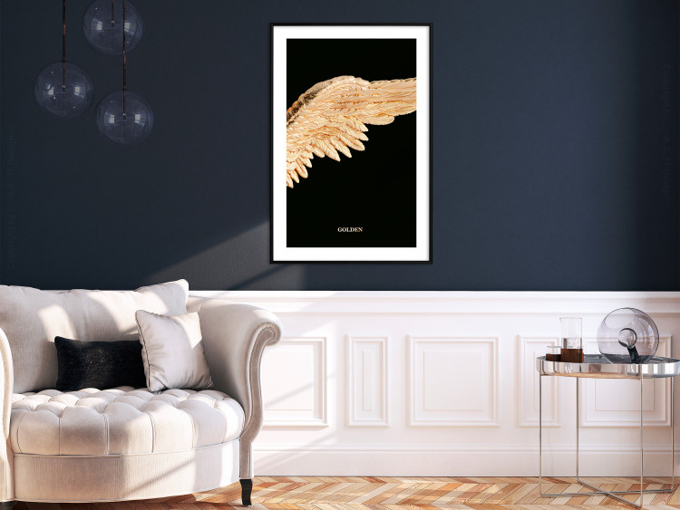 Wall Poster Lightness of Being - wing with golden feathers on a black background 130459 additionalImage 23