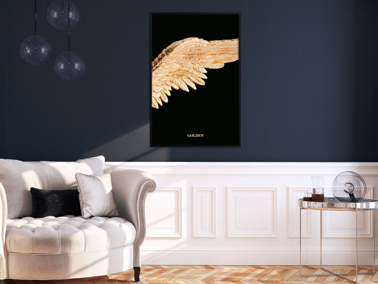 Wall Poster Lightness of Being - wing with golden feathers on a black background 130459 additionalImage 10