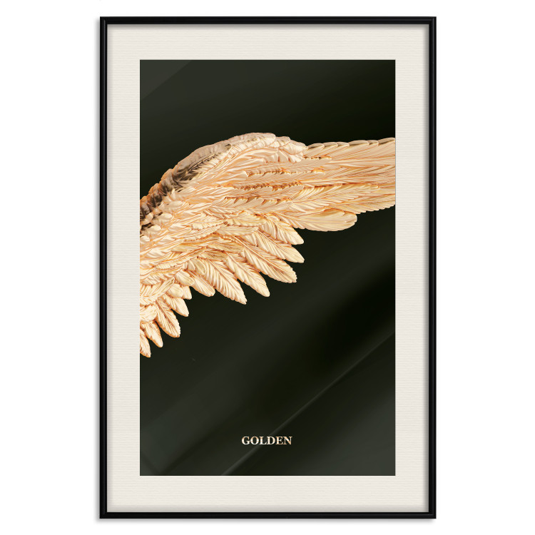 Wall Poster Lightness of Being - wing with golden feathers on a black background 130459 additionalImage 19