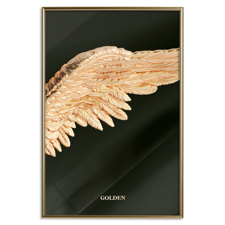 Wall Poster Lightness of Being - wing with golden feathers on a black background 130459 additionalImage 21