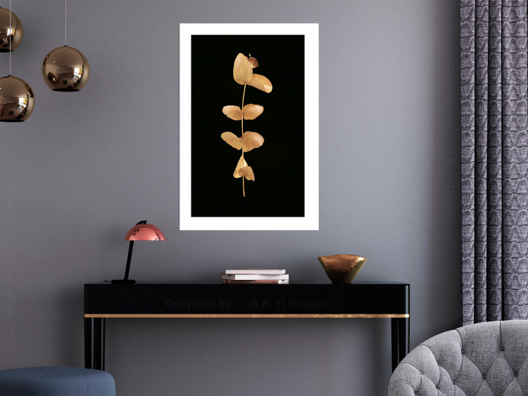 Wall Poster Eternal Plant - golden plant with leaves on a solid black background 130759 additionalImage 7