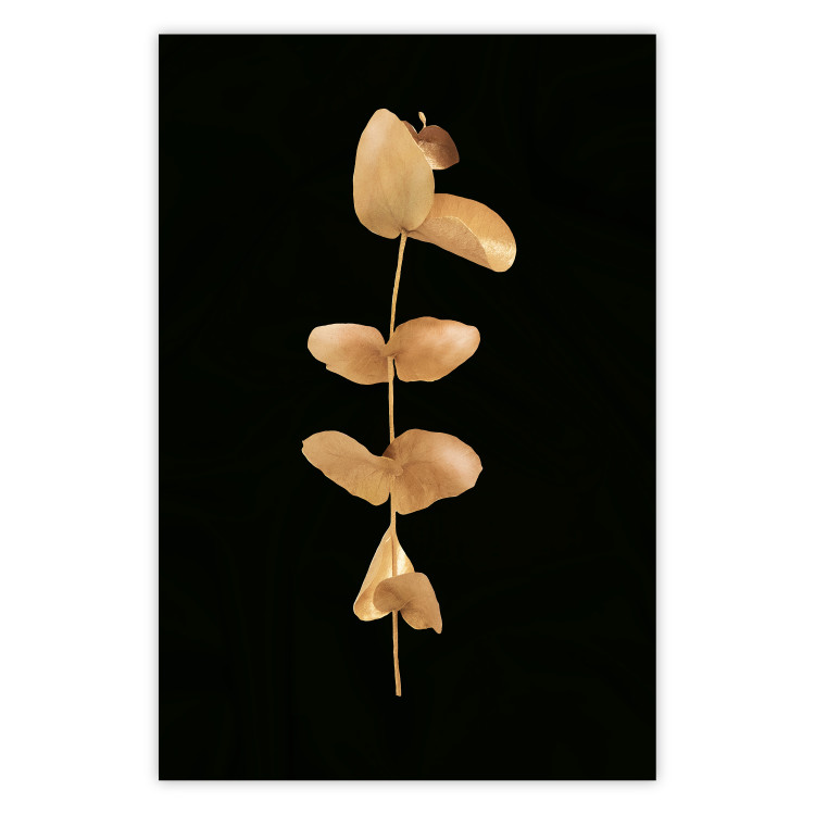 Wall Poster Eternal Plant - golden plant with leaves on a solid black background 130759