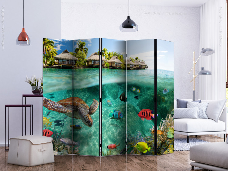 Room Divider Screen Beneath the Surface of Water II (5-piece) - turtles and fish against the backdrop of the sea 132559 additionalImage 2