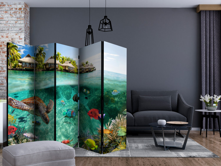 Room Divider Screen Beneath the Surface of Water II (5-piece) - turtles and fish against the backdrop of the sea 132559 additionalImage 4