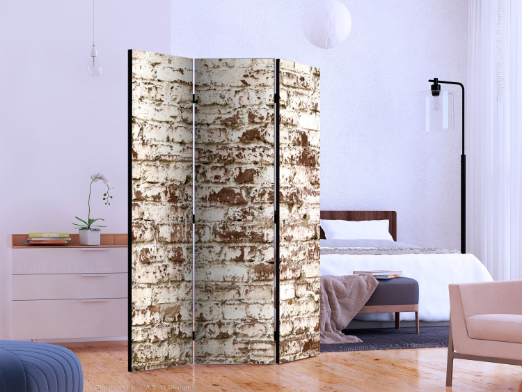 Folding Screen Time Streaks (3-piece) - unique composition with brick texture 132859 additionalImage 2
