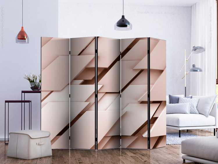 Room Divider Think Pink II (5-piece) - pink abstraction in geometric figures 133059 additionalImage 2