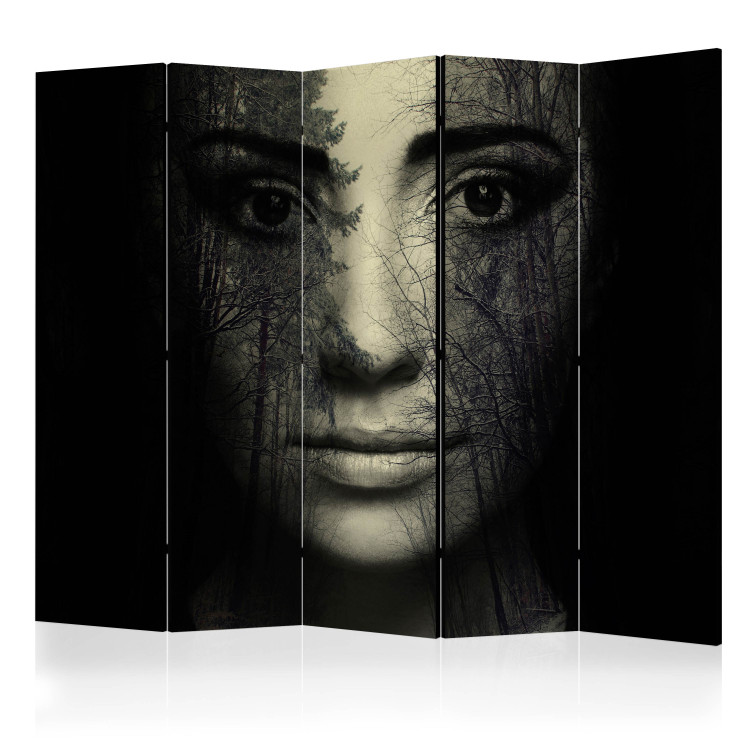 Room Separator Forest Mask II (5-piece) - abstraction with a woman's face and forest 133359