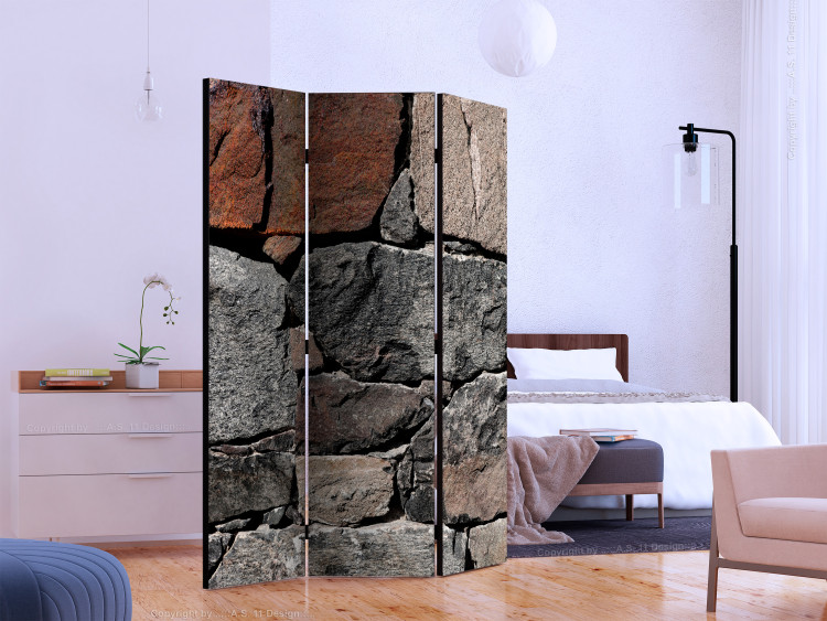 Folding Screen Dark Stones (3-piece) - composition with gray stone texture 133459 additionalImage 2
