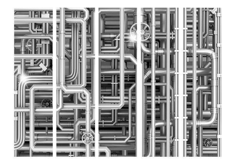 Room Divider Screen Urban Labyrinth II - abstract composition of gray metal pipes 133659 additionalImage 3
