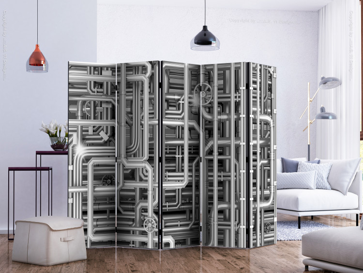 Room Divider Screen Urban Labyrinth II - abstract composition of gray metal pipes 133659 additionalImage 2