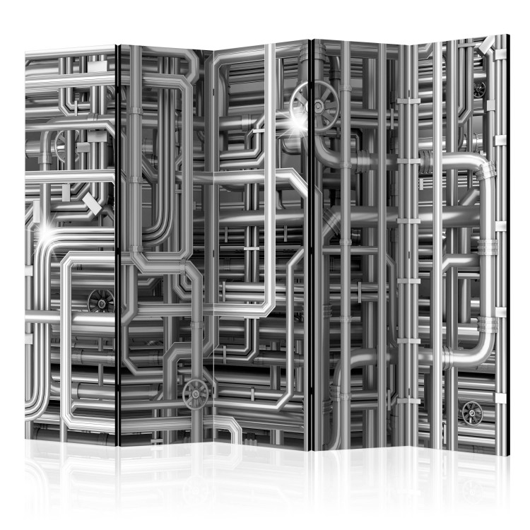 Room Divider Screen Urban Labyrinth II - abstract composition of gray metal pipes 133659