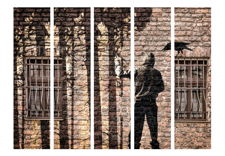 Folding Screen Urban Jungle II - brick wall with shadow of a tree and a man 133759 additionalImage 3