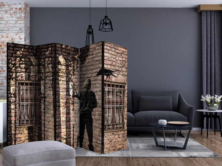 Folding Screen Urban Jungle II - brick wall with shadow of a tree and a man 133759 additionalImage 4