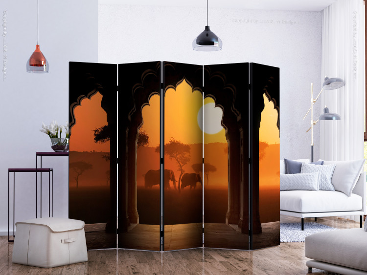 Room Separator Hear Africa II (5-piece) - sunset and wandering elephants 134159 additionalImage 2