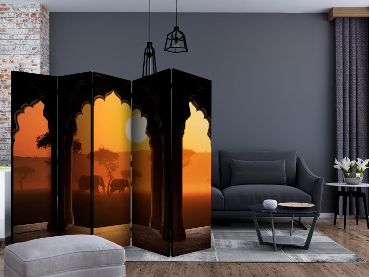 Room Separator Hear Africa II (5-piece) - sunset and wandering elephants 134159 additionalImage 4