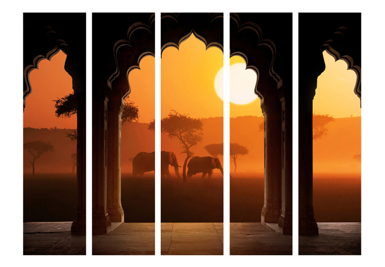 Room Separator Hear Africa II (5-piece) - sunset and wandering elephants 134159 additionalImage 3