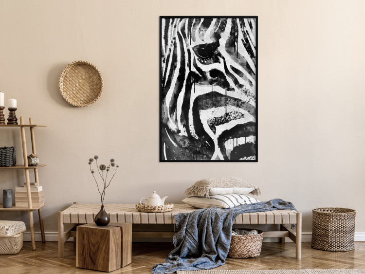 Poster Striped Nature - black and white striped zebra in an abstract motif 135359 additionalImage 10