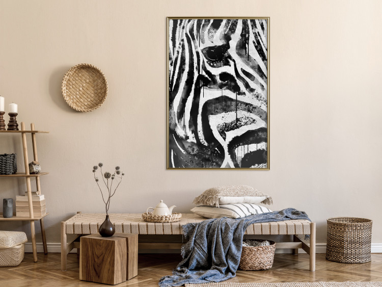 Poster Striped Nature - black and white striped zebra in an abstract motif 135359 additionalImage 16