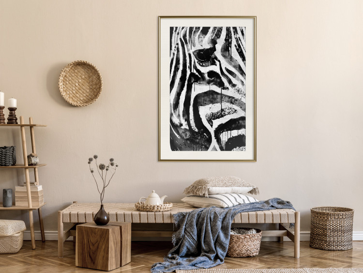 Poster Striped Nature - black and white striped zebra in an abstract motif 135359 additionalImage 10