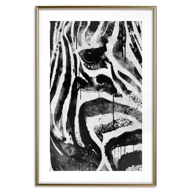 Poster Striped Nature - black and white striped zebra in an abstract motif 135359 additionalImage 3