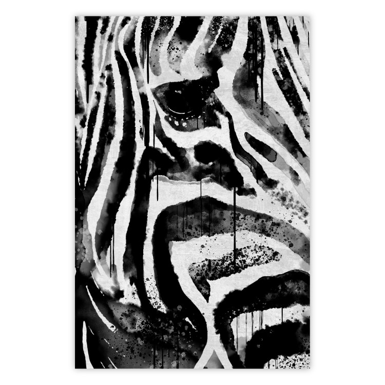 Poster Striped Nature - black and white striped zebra in an abstract motif 135359