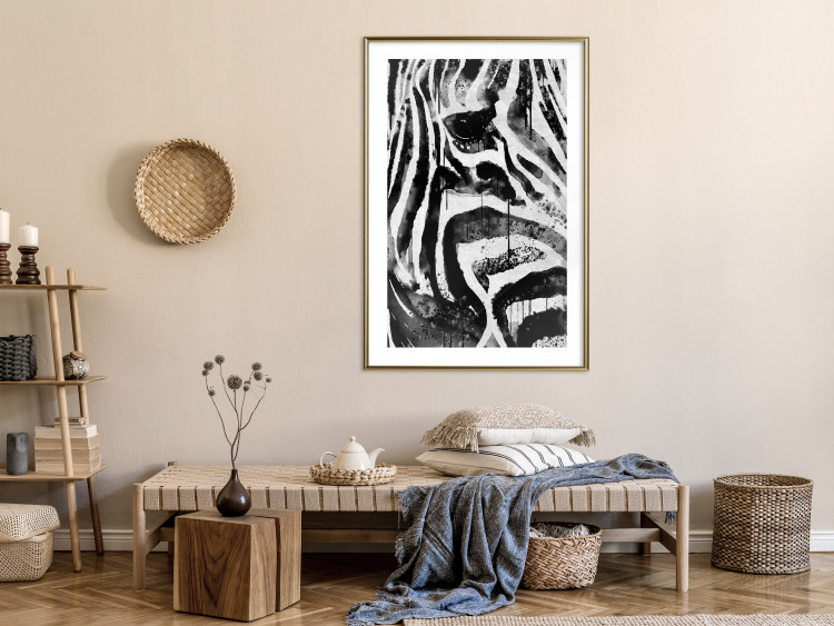 Poster Striped Nature - black and white striped zebra in an abstract motif 135359 additionalImage 8