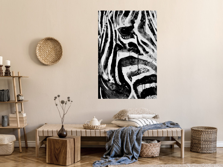 Poster Striped Nature - black and white striped zebra in an abstract motif 135359 additionalImage 18