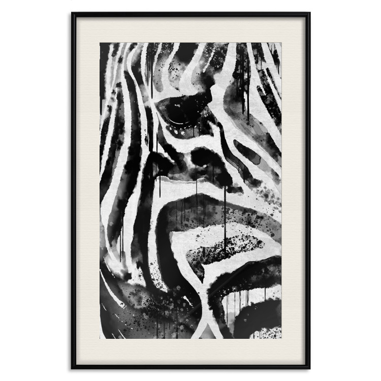 Poster Striped Nature - black and white striped zebra in an abstract motif 135359 additionalImage 2