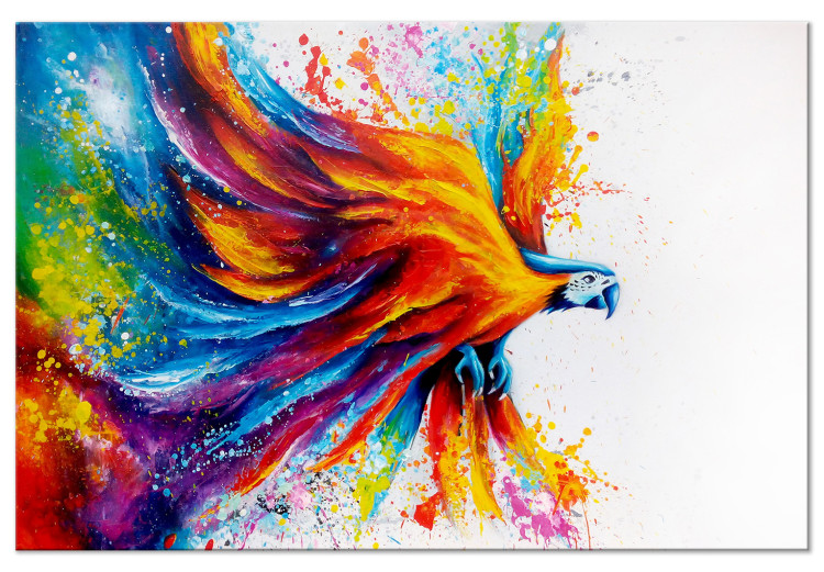 Canvas Art Print Parrot (1-piece) Wide - colorful flying animal on a white background 137159