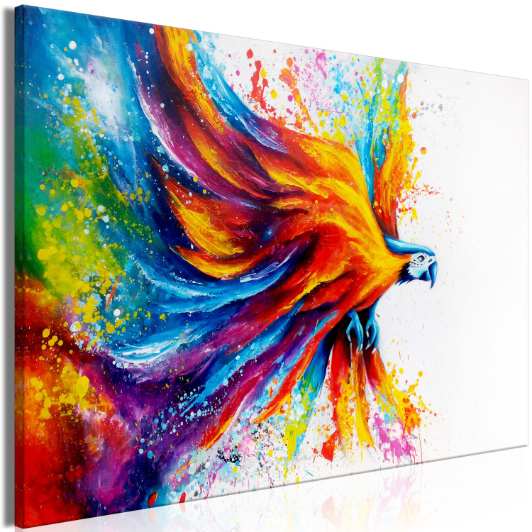 Canvas Art Print Parrot (1-piece) Wide - colorful flying animal on a white background 137159 additionalImage 2