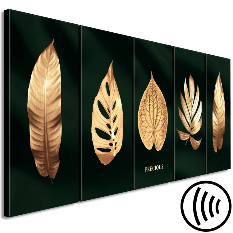 Canvas Golden Corner (5-piece) Narrow - exotic leaves on a black background 138059 additionalImage 6