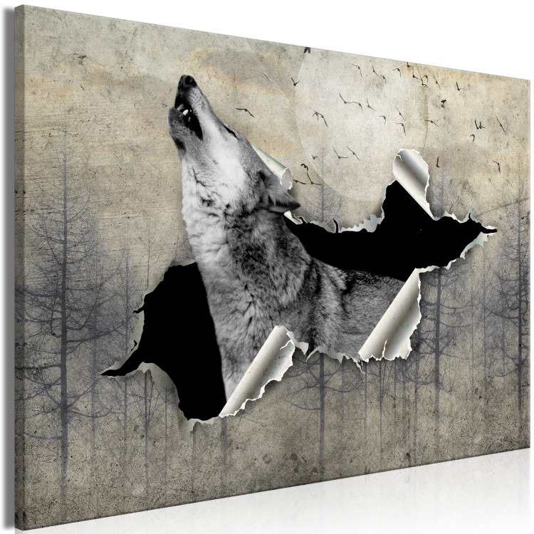 Canvas Art Print In Moonlit Night (1-piece) wide - howling animal against forest backdrop 138559 additionalImage 2