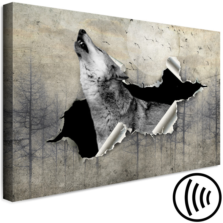 Canvas Art Print In Moonlit Night (1-piece) wide - howling animal against forest backdrop 138559 additionalImage 6