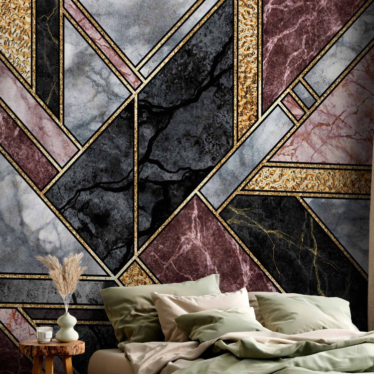 Wall Mural Geometric marble - glamour composition with gold art deco patterns 142359 additionalImage 2