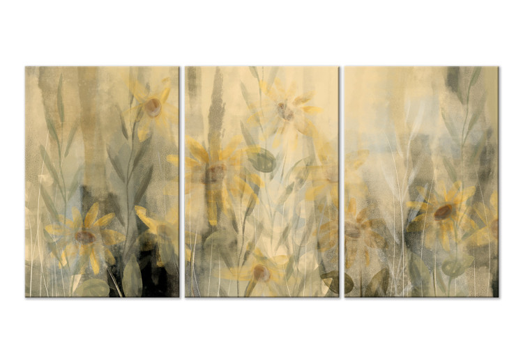 Canvas Summer Landscape (3-piece) - sunny meadow full of yellow flowers 142959