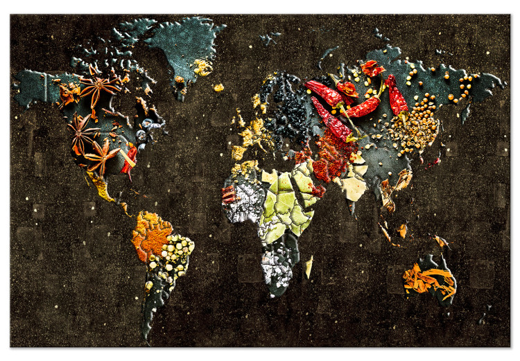 Canvas Print Flavors of the World (1-piece) Wide - world map and colorful abstraction 143559