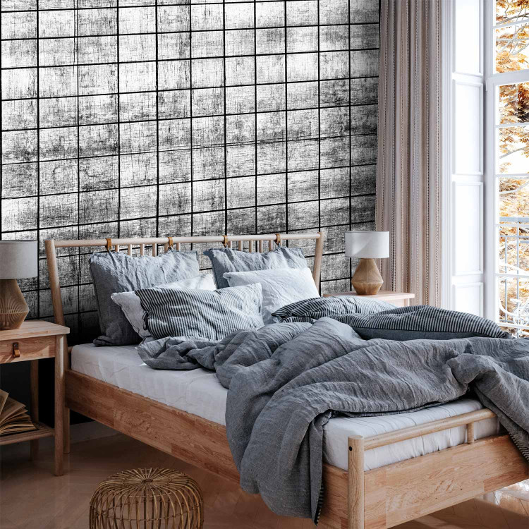 Photo Wallpaper Wooden tiles - grey background with pattern of small rectangles mosaic 144959 additionalImage 2