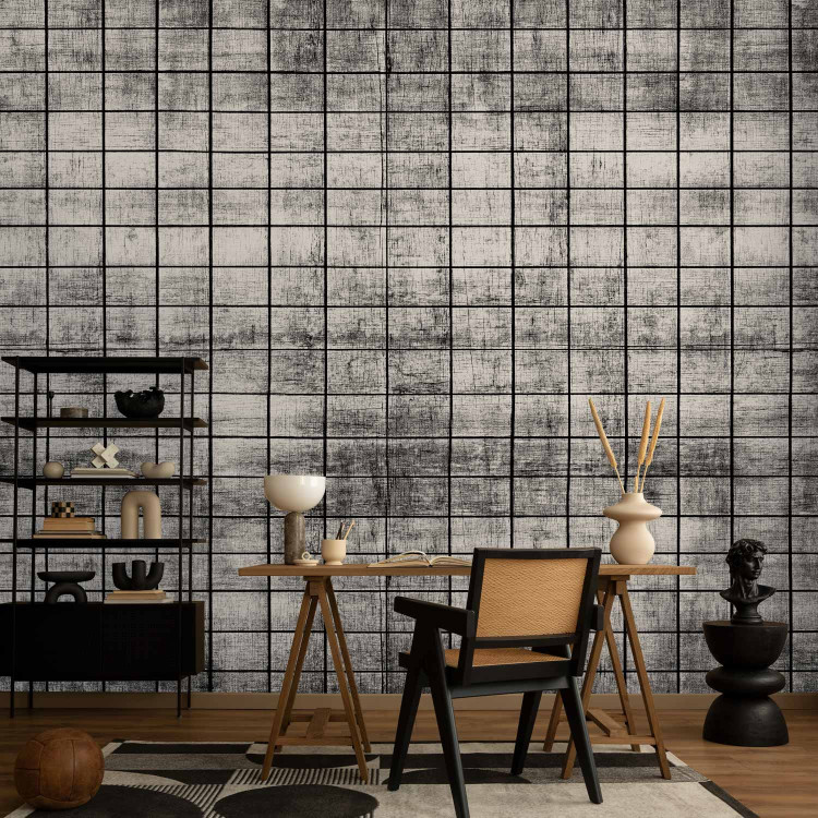 Photo Wallpaper Wooden tiles - grey background with pattern of small rectangles mosaic 144959 additionalImage 4
