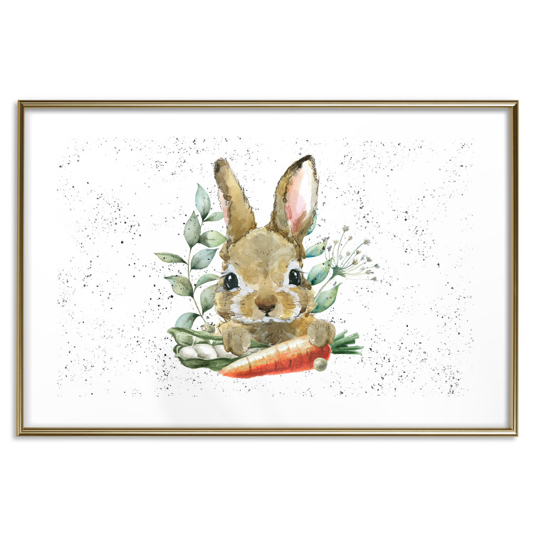 Poster Hare With Carrot - A Painted Rabbit With Vegetables on a Speckled Background 145759 additionalImage 24