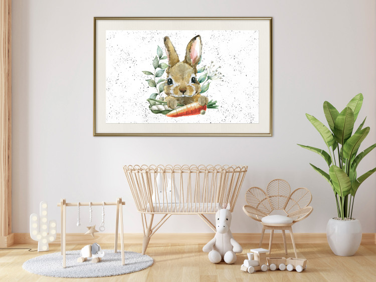 Poster Hare With Carrot - A Painted Rabbit With Vegetables on a Speckled Background 145759 additionalImage 18