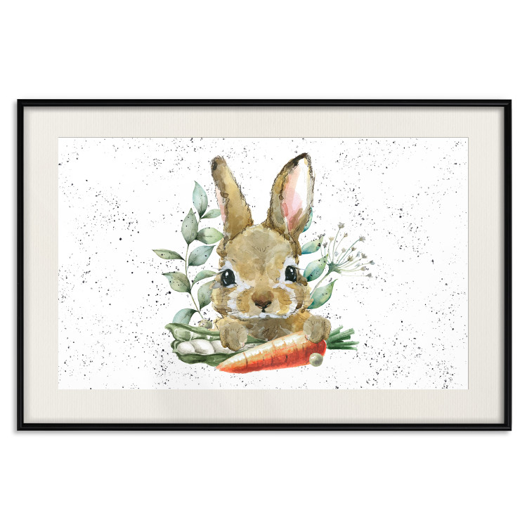 Poster Hare With Carrot - A Painted Rabbit With Vegetables on a Speckled Background 145759 additionalImage 23