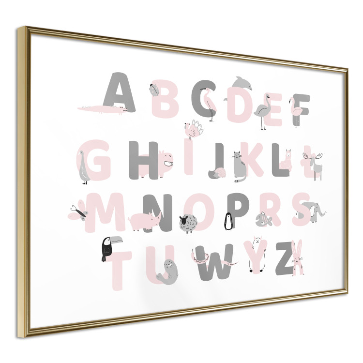 Poster Polish Alphabet for Children - Gray and Pink Letters with Animals 146459 additionalImage 2