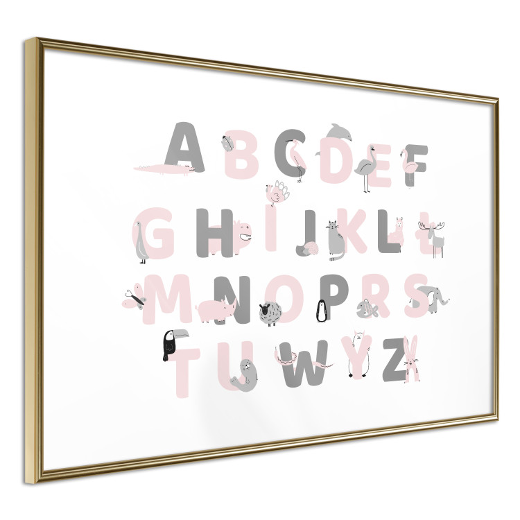 Poster Polish Alphabet for Children - Gray and Pink Letters with Animals 146459 additionalImage 3