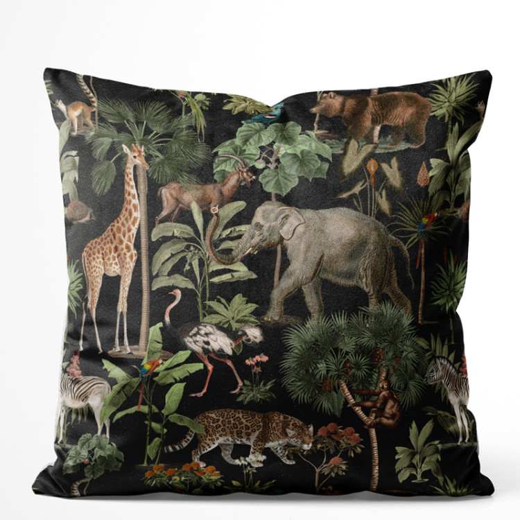 Decorative Velor Pillow Wild biodiversity - a design with animal and botanical motifs 147059