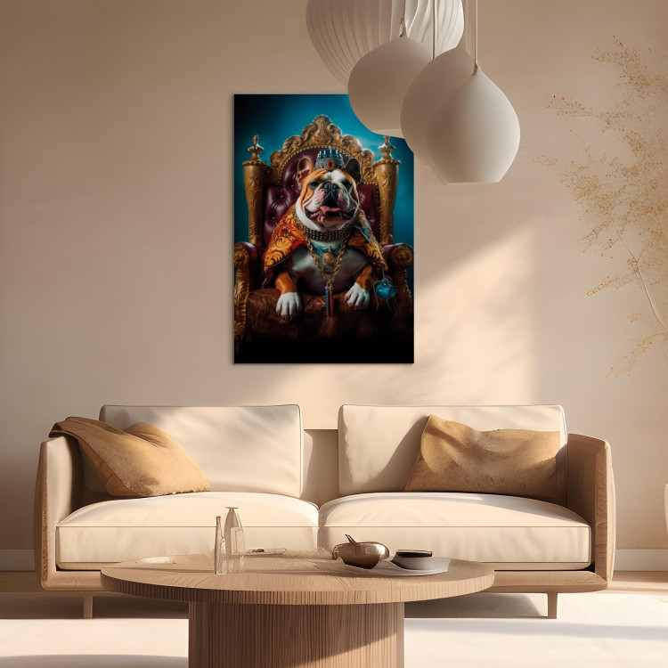 Canvas Print AI Dog English Bulldog - Animal in the Role of King on the Throne - Vertical 150259 additionalImage 9