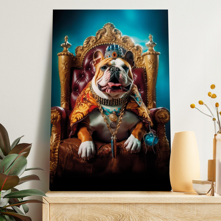 Canvas Print AI Dog English Bulldog - Animal in the Role of King on the Throne - Vertical 150259 additionalImage 11