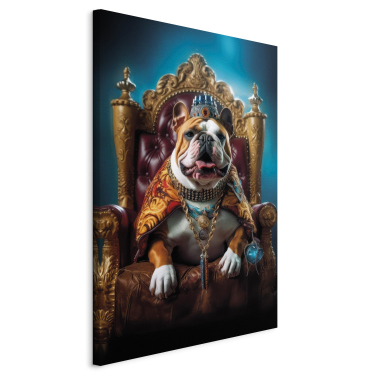 Canvas Print AI Dog English Bulldog - Animal in the Role of King on the Throne - Vertical 150259 additionalImage 2